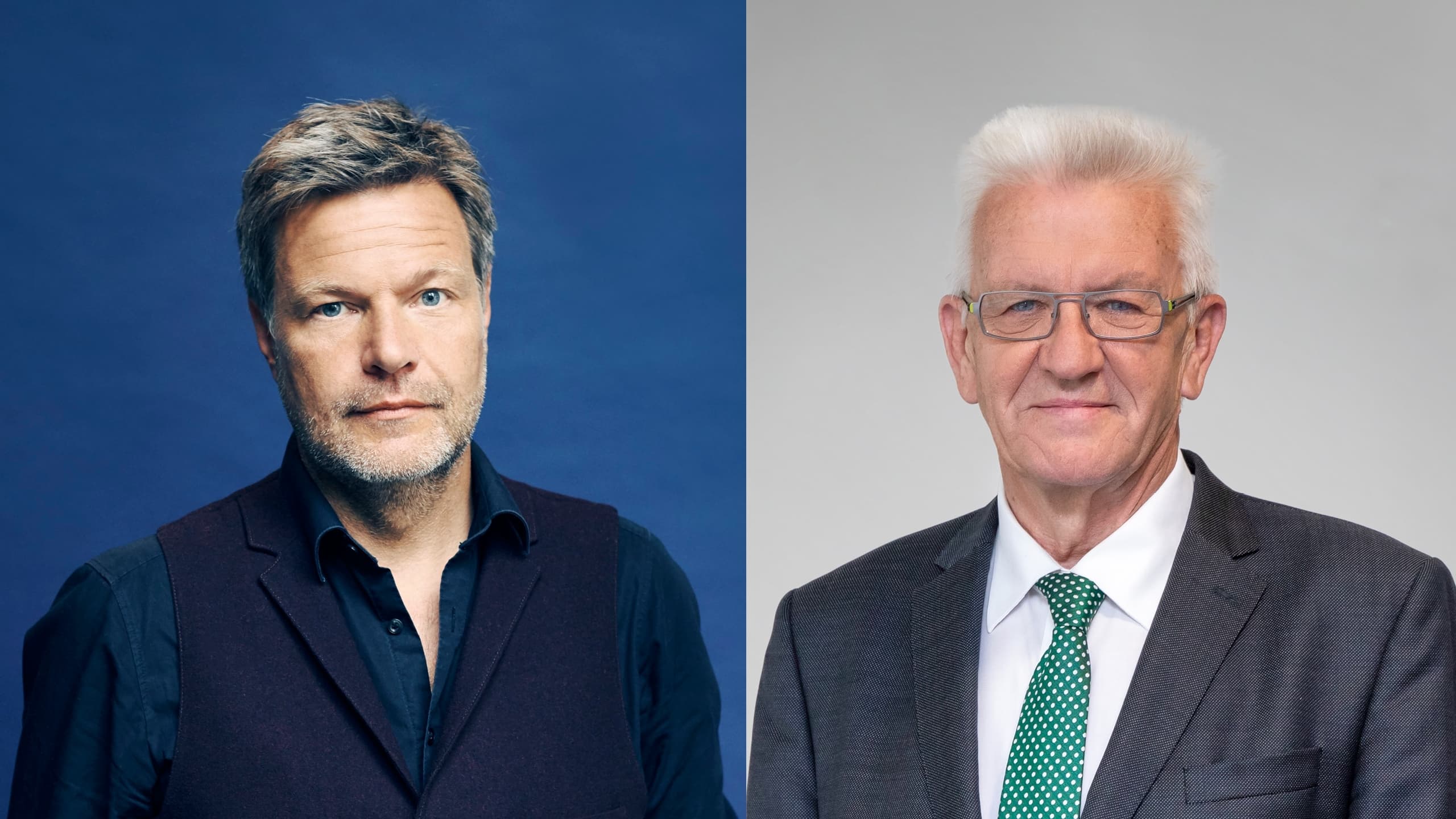 Portraits von Robert Habeck und Winfried Kretschmann