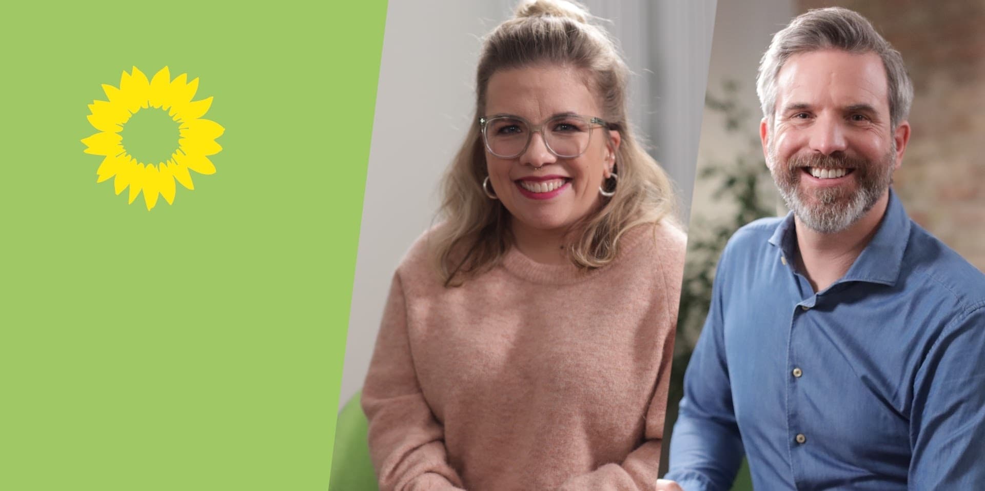 Portraits von Ninia LaGrande und Marco Ammer nebeneinander, darüber die Schrift: "Koalisitonsgespräche mit Ninia LaGrande und Marco Ammer Woche 1"