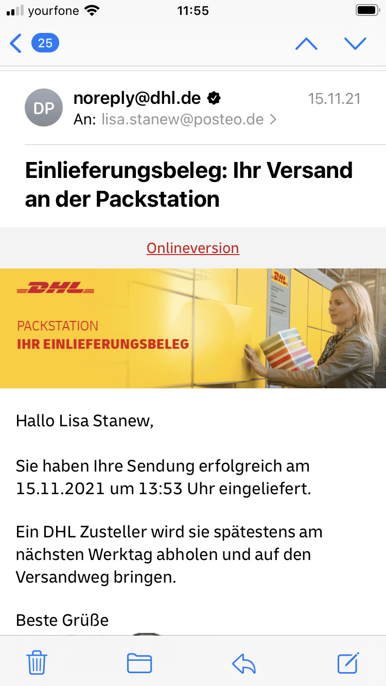 Einlieferungsbeleg DHL