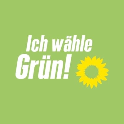 weiße Schrift auf hellgrünem Hintergrund: Ich wähle Grün!
