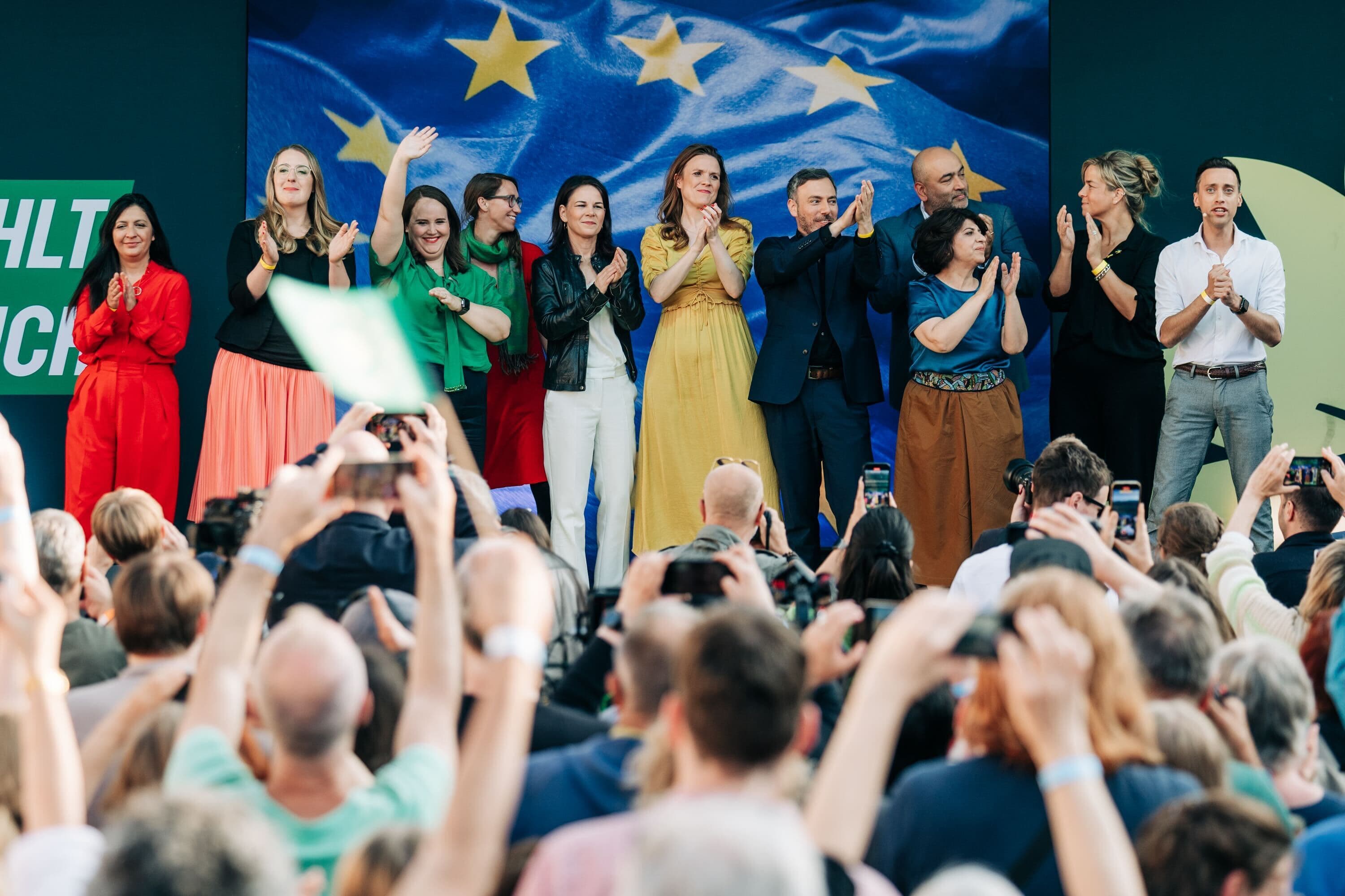 Die grünen Spitzen auf dem Wahlkampfhöhrpunkt in Köln