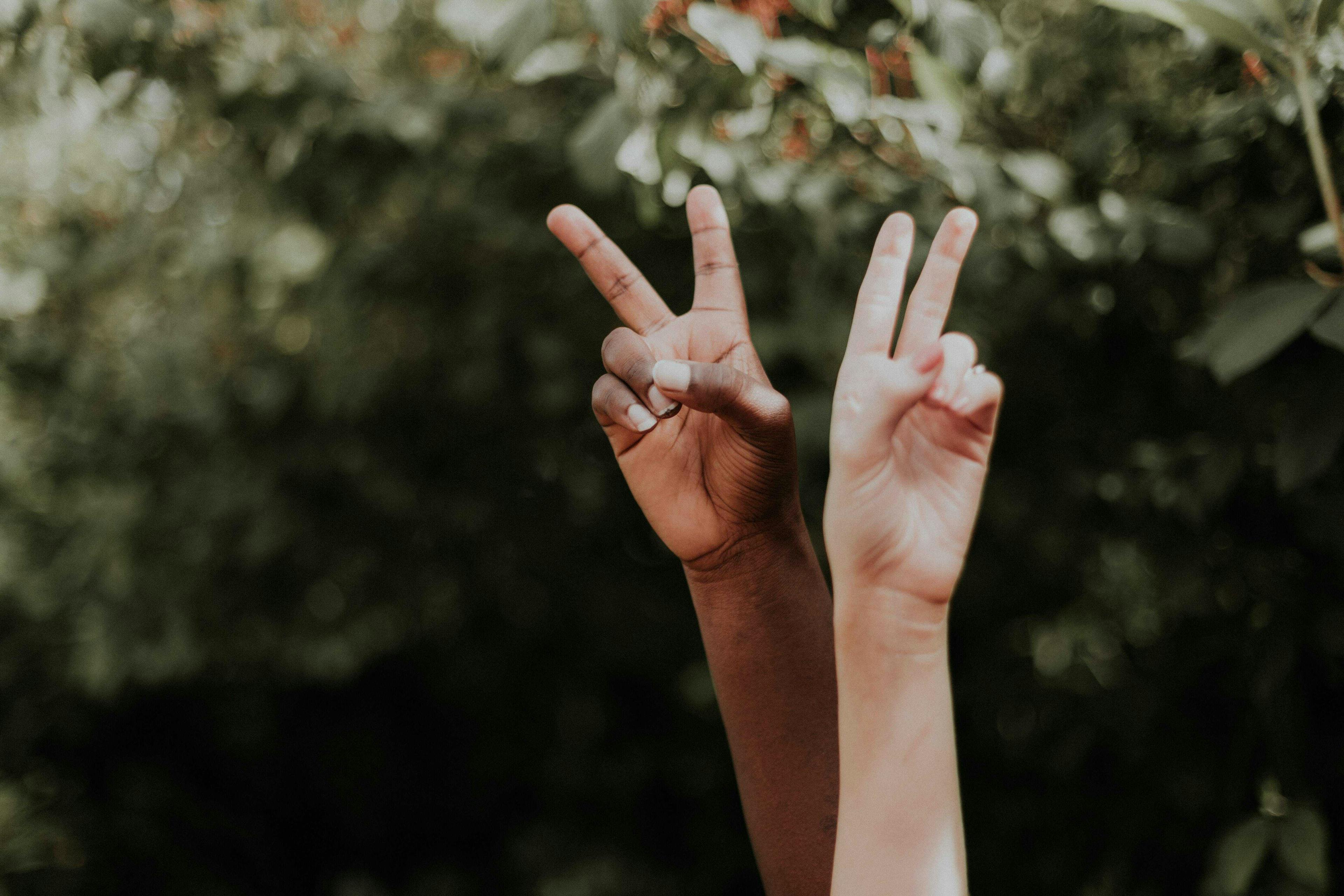 Zwei Hände mit Peace-Zeichen